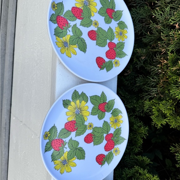Vintage Strawberry Melamine Dinner Plate Set of 4 EPICURE Floral MCM 60s 70s - Picture 2 of 7